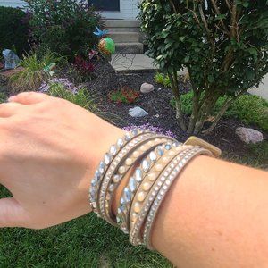 Swarovski double wrapped leather bracelet crystals, pearls, rhinestones